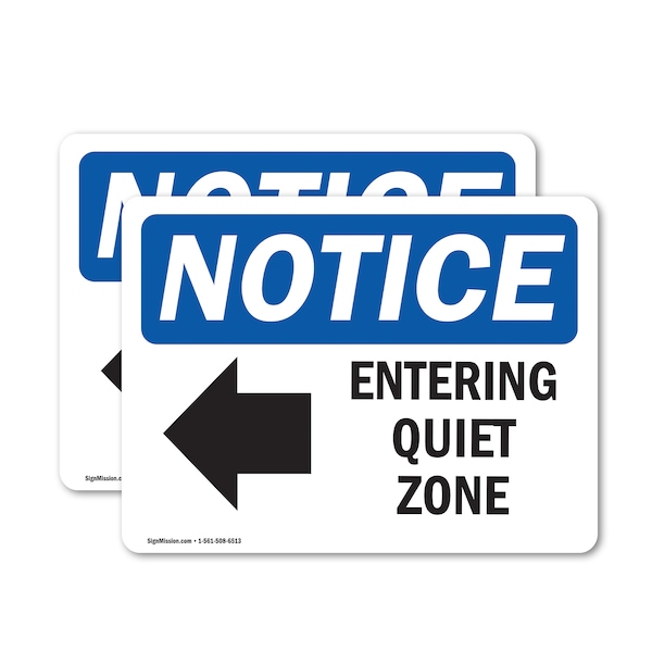 Signmission Entering Quiet Zone (Left Arrow) Sign With Symbol, 5 in W x Rectangle, Vinyl Decal OS-2PACK-NS-D-35-L-12093 - main